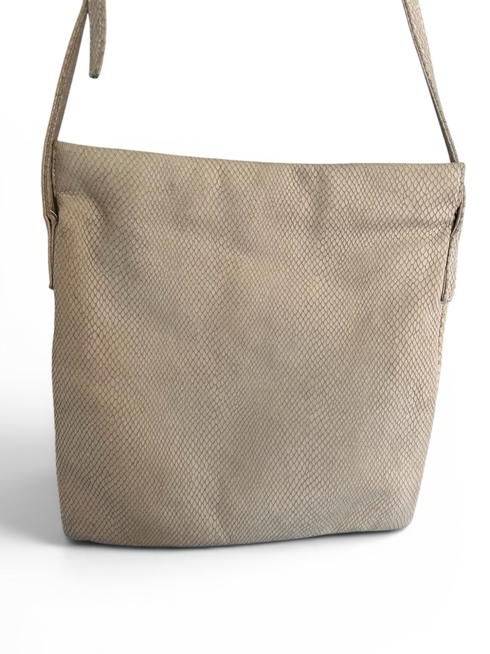 Vintage Loewe Python Embossed Suede Crossbody Bag in Beige